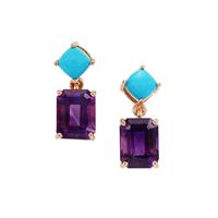Moroccan Amethyst Earrings with Sleeping Beauty Turquoise in 9K Rose Gold 5.55cts
