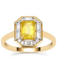Yellow Sapphire Ring with White Zircon in 9K Gold 1.75cts
