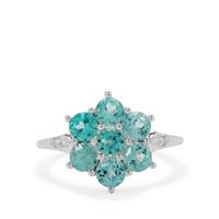 Madagascan Blue Apatite Ring with White Zircon in Sterling Silver 2.25cts