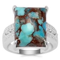 Egyptian Turquoise Ring with White Zircon in Sterling Silver 10.34cts