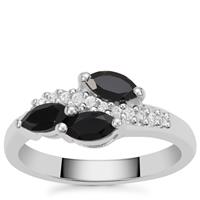 Black Spinel Ring with White Zircon in Sterling Silver 1.10cts