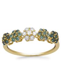 Ombre Blue Diamonds Ring with White Diamonds in 9K Gold 0.50ct