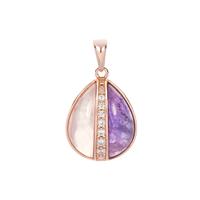 Amethyst & Rose Quartz Pendant with White Zircon in Rose Tone Sterling Silver 8.50cts