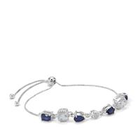Sky Blue Topaz, Nilamani Slider Bracelet with White Zircon in Sterling Silver 3.54cts