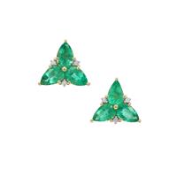 Zambian Emerald Earrings with Diamond in 9K Gold 2.15cts