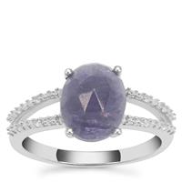 Rose Cut Tanzanite Ring with White Zircon in Sterling Silver 3.47cts