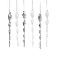 Set of 6 Spiral Hanging Glass Icicle Decorations 