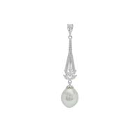 South Sea Cultured Pearl Pendant with White Zircon in Sterling Silver (10mm)