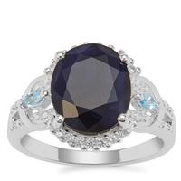 Madagascan Blue Sapphire, Swiss Blue Topaz Ring with White Zircon in Sterling Silver 6.28cts