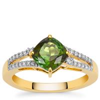 Congo Green Tourmaline Ring with White Diamond in 18K Gold 1.80cts