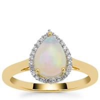 Ethiopian Opal Ring with White Zircon in 9K Gold 1.30cts