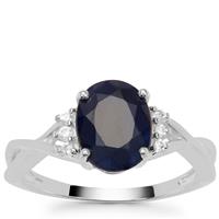 Madagascan Blue Sapphire Ring with White Zircon in Sterling Silver 2.50cts