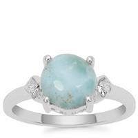 Larimar Ring with White Zircon in Sterling Silver 2.18cts