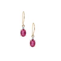 Nigerian Rubellite Earrings with White Zircon in 9K Gold 1.70cts