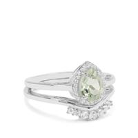 Prasiolite Set of 2 Stacker Ring with White Zircon in Sterling Silver 1.45cts