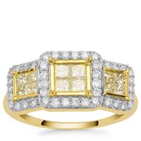 Yellow Diamonds Ring with White Diamonds in 9K Gold 1cts