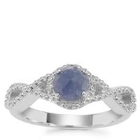 Rose Cut Bharat Blue Sapphire Ring with White Zircon in Sterling Silver 0.98ct                      