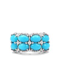 Sleeping Beauty Turquoise Ring with White Zircon in Platinum Plated Sterling Silver 3.37cts 