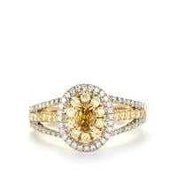 Yellow Diamond Ring with White Diamond in 14K Gold 0.76ct