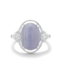Blue Lace Agate Ring with White Zircon in Sterling Silver 5.81cts