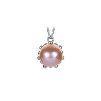 Naturally Papaya Cultured Pearl Pendant with White Topaz in Sterling Silver 