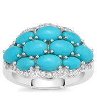 Sleeping Beauty Turquoise Ring with White Zircon in Sterling Silver 4.05cts