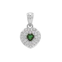 Chrome Tourmaline Pendant with White Zircon in Sterling Silver 0.60ct