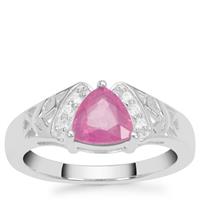 Ilakaka Hot Pink Sapphire Ring with White Zircon in Sterling Silver 1.50cts