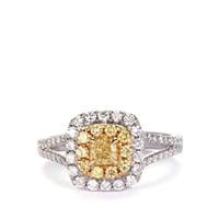 Yellow Diamonds Ring with White Diamonds in 14K Two Tone Gold 1cts