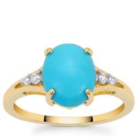 Sleeping Beauty Turquoise Ring with White Zircon in 9K Gold 2.15cts
