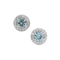 Ratanakiri Blue Zircon Earrings with White Topaz in Sterling Silver 1cts