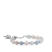 Multi-Colour Beryl Slider Bracelet with Kaori Cultured Pearl in Sterling Silver