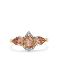 Oregon Cherry Sunstone Ring with White Zircon in 9K Gold 2cts