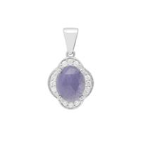 Rose Cut Tanzanite Pendant with White Zircon in Sterling Silver 3.64cts