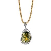 Baltic Green Amber Necklace with Baltic Cognac Amber in Sterling Silver 50.5cts