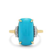 Sleeping Beauty Turquoise Ring with White Zircon in 9K Gold 6.35cts