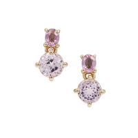 Minas Gerais Kunzite Earrings with Pink Sapphire in 9K Gold 2.15cts
