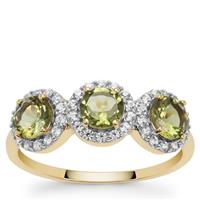 Congo Green Tourmaline Ring with White Zircon in 9K Gold 1.50cts