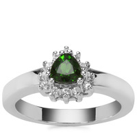 Chrome Diopside Ring with White Zircon in Sterling Silver 0.66ct