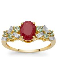 Burmese Ruby, Aquaiba™ Beryl Ring with White Zircon in 9K Gold 2.15cts