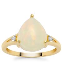 Ethiopian Opal Ring with White Zircon in 9K Gold 2.60cts