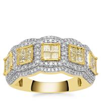 Natural Yellow Diamonds Ring with White Diamonds in 9K Gold 1.20cts