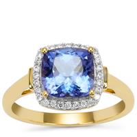 AAA Tanzanite Ring with Diamond in 18K Gold 2cts