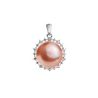 Naturally Papaya Pearl Pendant with White Topaz in Sterling Silver (13mm)