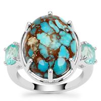 Egyptian Turquoise Ring with Madagascan Blue Apatite in Sterling Silver 11.95cts