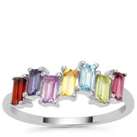 Multi Colour Gemstones Ring in Sterling Silver 0.90ct