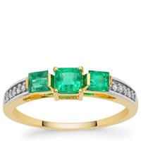 Panjshir Emerald Type II Ring with White Zircon in 9K Gold 0.90ct