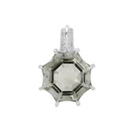  Mirror of Paradise Cut Prasiolite Pendant with White Zircon in Sterling Silver 7.95cts