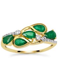 Zambian Emerald Ring with White Zircon in 9K Gold 1.10cts