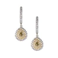 White, Yellow and Green Diamonds Earrings in 14K Two Tone Gold 0.68ct